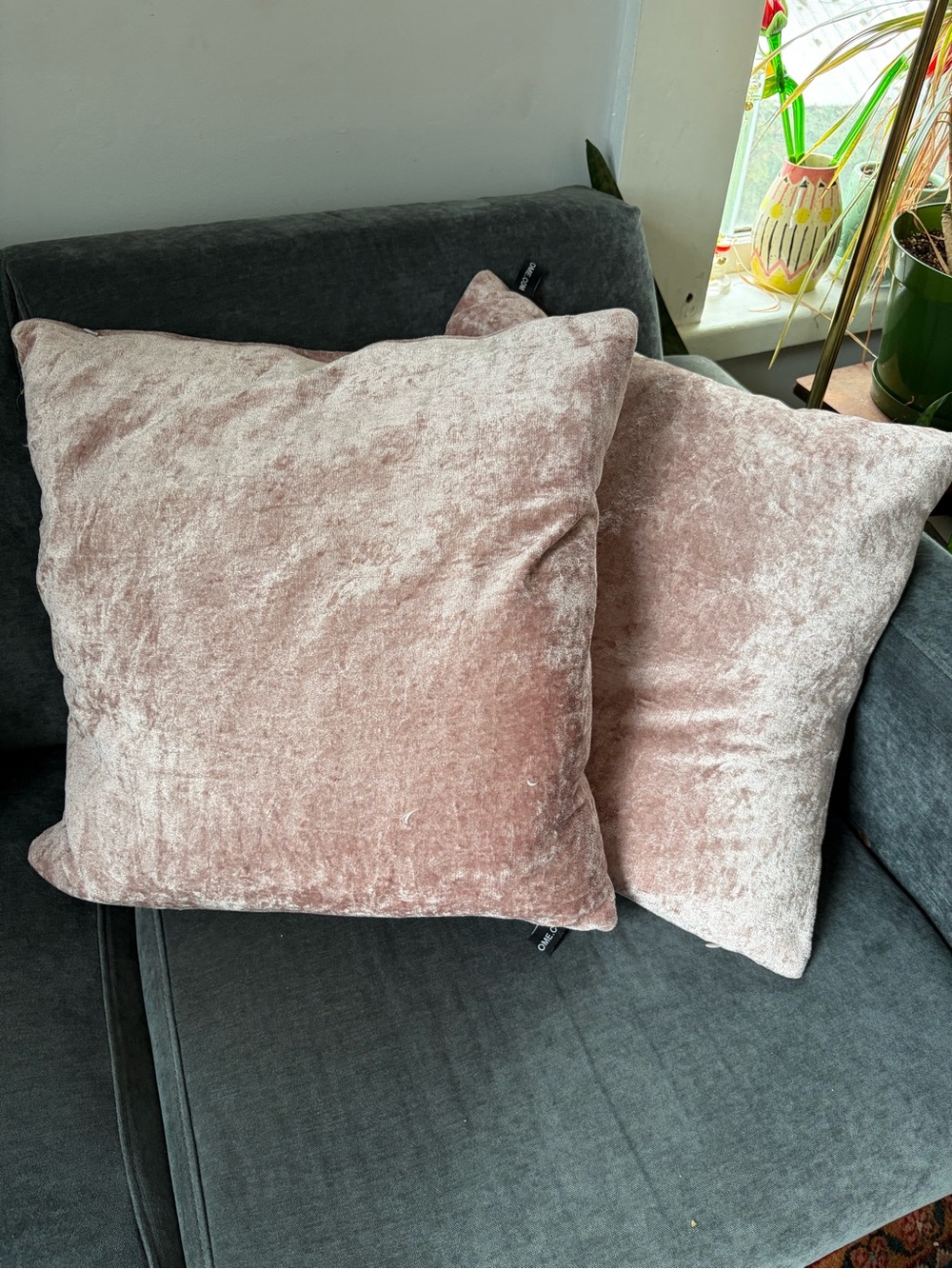 Pair of Rodeo Home Pink Crushed Velvet Down Filled Throw Pillows